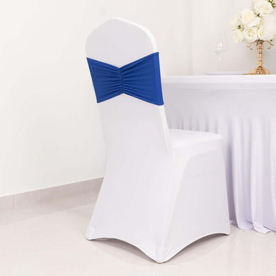 5 Pack Spandex Chair Sashes Royal Blue Ruffled Style - Wide Easy to Use Stretch Chair Bands 8’’x13’’ - Chair Sashes