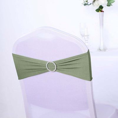5 Pack Stretch Spandex Chair Sashes Dusty Sage Green - Reusable Chair Bands with Silver Diamond Ring Slide Buckle