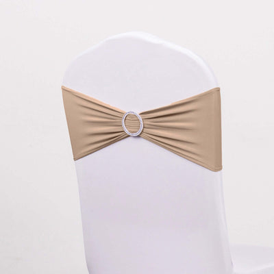5 Pack Stretch Spandex Chair Sashes Nude - Reusable Chair Bands with Silver Diamond Ring Slide Buckle 5’’x14’’ - Chair
