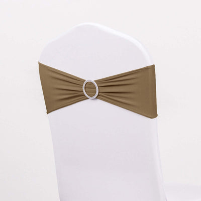 5 Pack Stretch Spandex Chair Sashes Taupe - Reusable Chair Bands with Silver Diamond Ring Slide Buckle 5’’x14’’ - Chair
