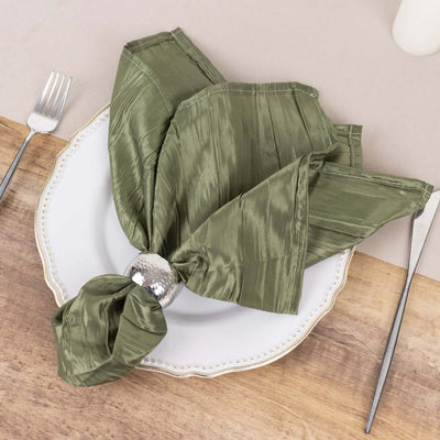 5 Pack Taffeta 20’’x20’’ Napkins Dusty Sage Green - Accordion Crinkle Dinner Napkins - Napkins