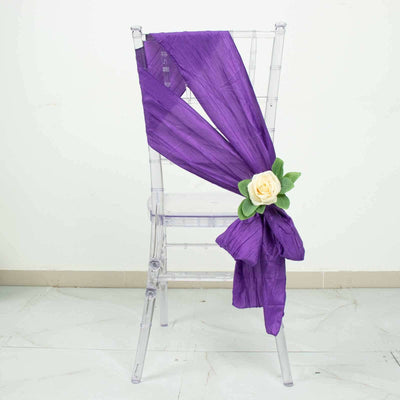 5 Pack Taffeta 6’’x106’’ Chair Sashes Purple Accordion Crinkle Texture - Stylish Decor for Weddings & Gatherings