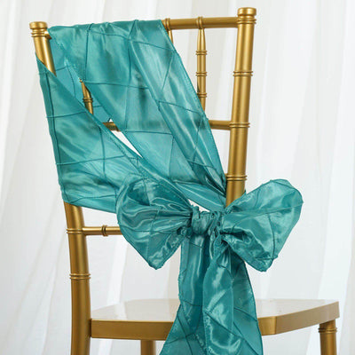 5 Pack Taffeta Chair Sashes Turquoise Pintuck Pattern with Smooth Metallic Finish 7’’x106’’ - Chair Sashes
