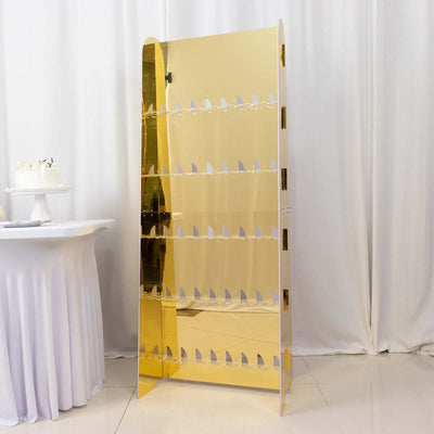5-Tier Champagne Wall Glass Holder in Gold Mirror Finish 40 Stemware Rack Cocktail Display Drink Organizer for Classy