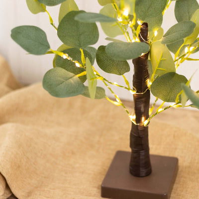 50 LED Lighted Artificial Tree Eucalyptus Plant Design Green Warm White - Battery Operated Table Accent 17’’ - LED
