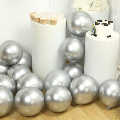 50 Pack Chrome Silver Biodegradable Latex Balloons 12’’ Thick Eco Friendly Metallic Party Balloons - Decorations