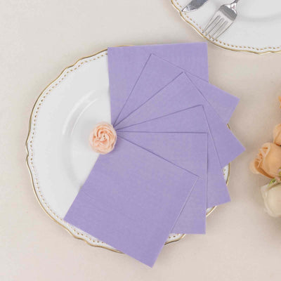 50-Pack Paper Beverage Napkins Lavender Lilac - 2 Ply Disposable Soft 18GSM Cocktail Napkins 5’’x5’’ - Napkins