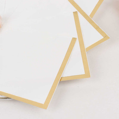 50-Pack Paper Beverage Napkins White with Gold Foil Edge - 2 Ply Disposable Soft 18GSM Cocktail Napkins for Events