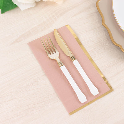 50-Pack Paper Dinner Napkins Dusty Rose with Gold Foil Edge 2 Ply - Stylish Disposable Napkins - Napkins
