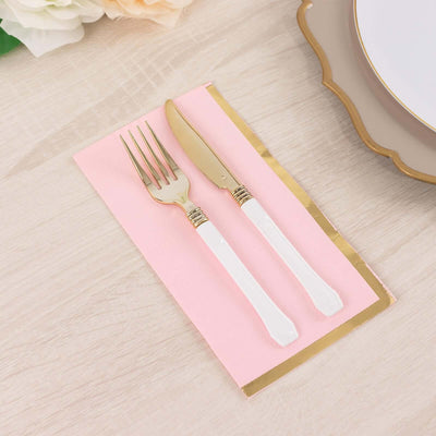 50-Pack Paper Dinner Napkins Pink with Gold Foil Edge 2 Ply - Stylish Disposable Napkins - Napkins