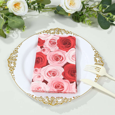 50-Pack Paper Dinner Napkins with Rose Floral Print Red/Pink 2 Ply - Stylish Boho Napkins for Events - Napkins