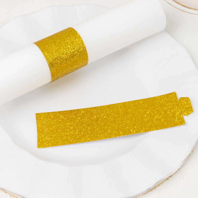 50-Pack Paper Napkin Rings Gold Glitter - Stylish Disposable Napkin Holders 1.5’’ - Napkins