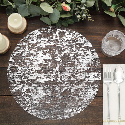 50-Pack Table Placemats Foil Design Metallic Silver Round - Mesh Disposable Shiny Dining Mats 13’’ - Placemat