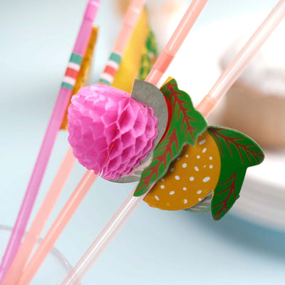 50-Pack Tropical Fruit Drinking Straws Multi-Colored - Disposable Straws for Summer Drinks 10’’ - Disposables