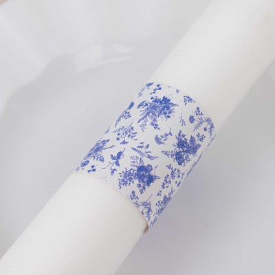 50 Pack White Blue Paper Napkin Holder Bands in French Toile Floral Pattern Disposable Napkin Rings - 1.5’’ - Napkins