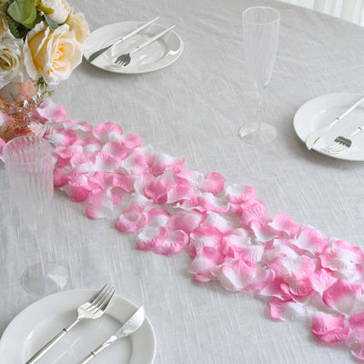 500-Pack Rose Petals Round Design White Pink Silk Confetti - Decorative Scatters for Tables and Floors - Silk Flowers