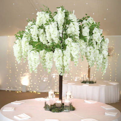 5ft Freestanding White Wisteria Artificial Tree – Cascading Silk Flower Display for Weddings & Events - Centerpieces