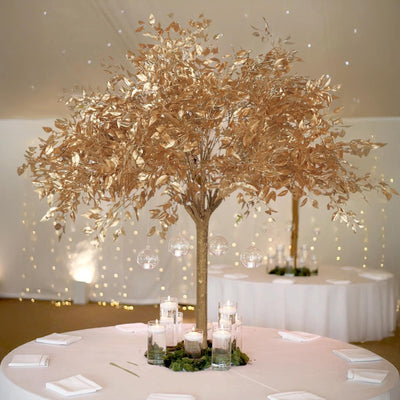 5ft Golden Faux Leaf Trees with Natural-Look Trunks – Floor Décor for Venues & Events - Centerpieces