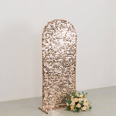 5ft Sparkly Rose Gold Big Payette Sequin Fitted Wedding Arch Cover for Round Top Chiara Backdrop Stand - Backdrops