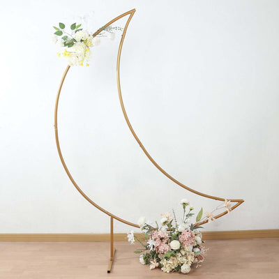 6.5ft Gold Metal Crescent Moon Wedding Arch Backdrop Stand Curved Arbor Floral Balloon Frame with Sturdy Base