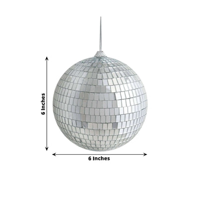 4 Pack 6" Silver Foam Disco Mirror Ball With Hanging Strings, Holiday Christmas Ornaments