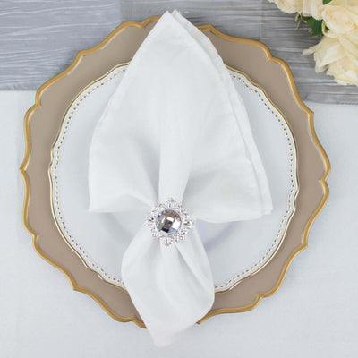 6 Pack 2’’ Silver Metal Clear Crystal Rhinestone Napkin Rings Diamond Bling Napkin Holders - Napkins