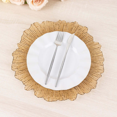 6-Pack Acrylic Plastic Round Charger Plates 13’’ in Amber Gold with Reef Design Dinner Charger Tableware - Decorative