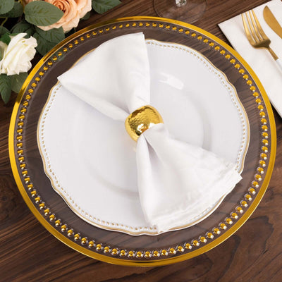 6-Pack Acrylic Round Charger Plates 13’’ in Clear with Gold Beaded Rim Dinner Charger Event Tabletop Decor - Decorative