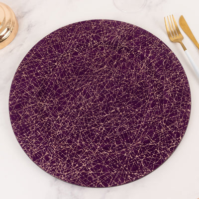 6-Pack Acrylic Round Charger Plates 13’’ in Purple with Gold Glitter Abstract Lines Pattern Decorative Dinner Party