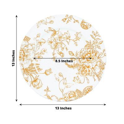 6-Pack Acrylic Round Charger Plates 13’’ in White with Gold Floral French Toile Pattern Decorative Dinner Party Charger