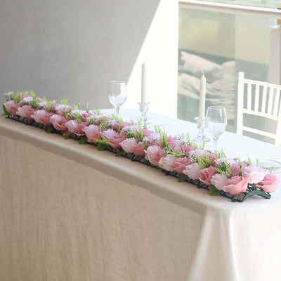 6 Pack Blush Dusty Rose Silk Flower Panel Table Runner Artificial Floral Arrangements Wedding Table Centerpiece