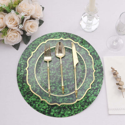 6-Pack Disposable Table Placemats in Green Boxwood Leaf Print - 700GSM Cardboard Placemats for Forest & Garden Theme