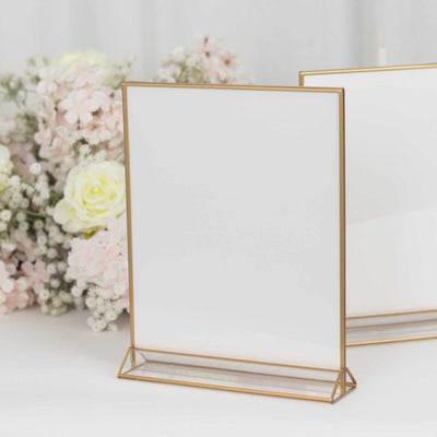 6-Pack Gold Acrylic Rectangular Frame Sign Holders Clear Double-Sided Display with White Cardboard - Suitable