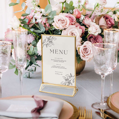 6-Pack Gold Frame Acrylic Table Sign Holders Double-Sided Display for Numbers and Menus - Perfect for Weddings 5’’x9’’