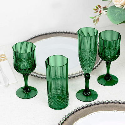 6-Pack Plastic Cocktail Goblets Hunter Emerald Green Transparent Crystal Cut - Shatterproof Drinkware 8oz - Drinkware