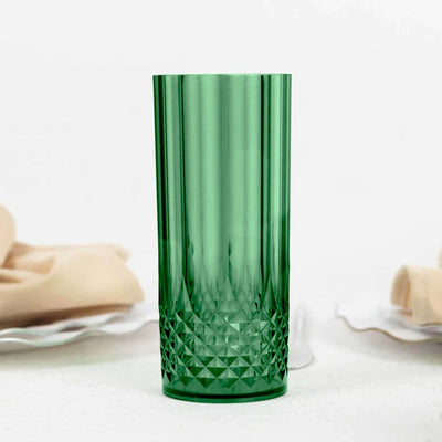 6-Pack Plastic Cocktail Tumblers Hunter Emerald Green Transparent Crystal Cut Style - Shatterproof Highball Glasses