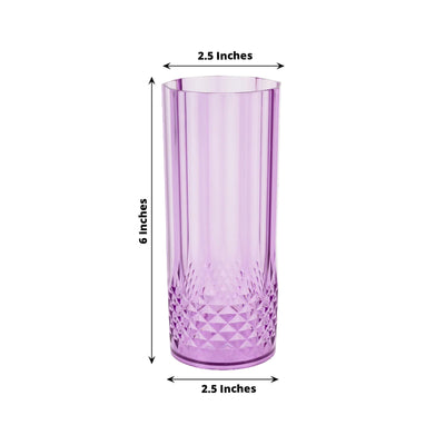 6-Pack Plastic Cocktail Tumblers Purple Transparent Crystal Cut Style - Shatterproof Highball Glasses 14oz - Drinkware
