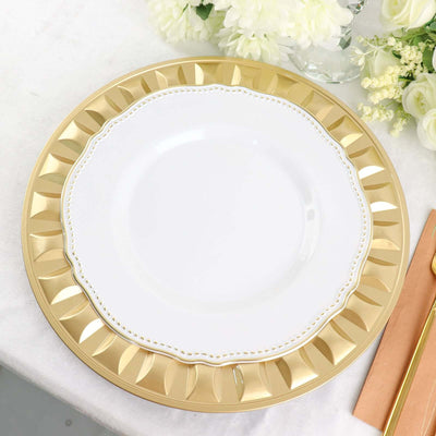 6-Pack Plastic Round Charger Plates 13’’ in Gold with Bejeweled Rim Luxe Decorative Dinner Party Charger Tableware
