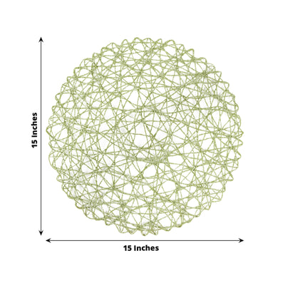 6-Pack Table Placemats Woven Fiber Design Sage Green Round - Disposable Mats for Dining and Events 15’’ - Placemat