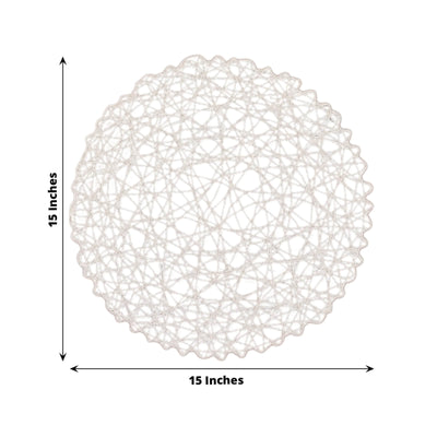 6-Pack Table Placemats Woven Fiber Design White Round - Disposable Mats for Dining and Events 15’’ - Placemat