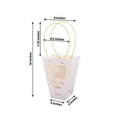 6 Pack Transparent White Paper Flower Gift Bags With Handles Clear Window Thank You Party Favor Tote Bags in Trapezium