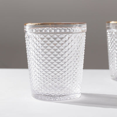 6-Pack Tumbler Glasses Clear Hobnail Design with Gold Rim - Embossed Diamond Pattern Glassware for Drinks & Parties