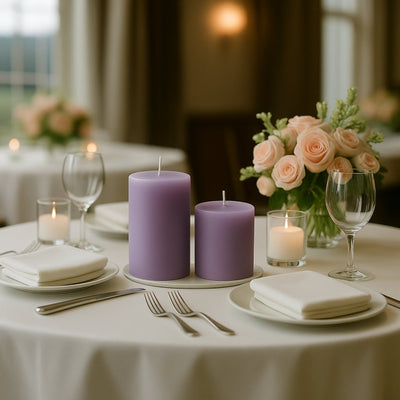 6-Pack Unscented Dripless Pillar Candles – 3’’x3’’ Lavender Lilac Paraffin Wax with Smokeless Cotton Wicks Clean &