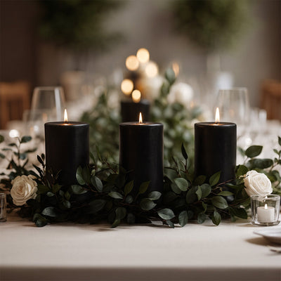 6-Pack Unscented Dripless Pillar Candles – 3’’x6’’ Black Paraffin Wax with Smokeless Cotton Wicks Clean &