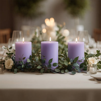 6-Pack Unscented Dripless Pillar Candles – 3’’x6’’ Lavender Lilac Paraffin Wax with Smokeless Cotton Wicks Clean &