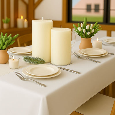 6-Pack Unscented Dripless Pillar Candles – 3’’x9’’ Ivory Paraffin Wax with Smokeless Cotton Wicks Clean &