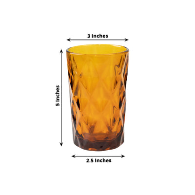 6-Pack Whiskey Glasses Amber Gold Textured Crystal Cut Design with Heavy Base - Transparent Highball Tumblers