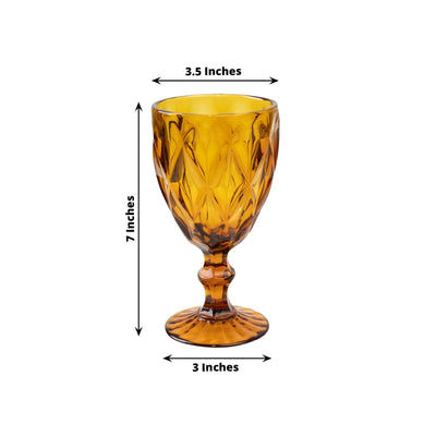 6-Pack Wine Glasses Amber Gold Embossed Crystal Cut Design Stemmed - Transparent Colored Goblets for Parties & Events