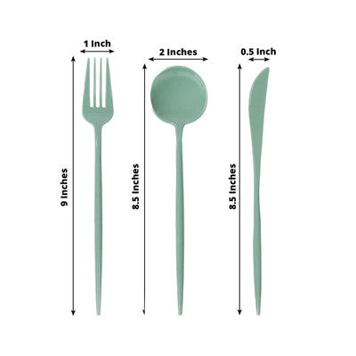 60 Pack Plastic Silverware Set Dusty Sage Green Heavy Duty Disposable Sleek Utensil Cutlery - Disposables