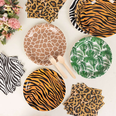 60 Pcs Paper Dinnerware Set with Animal Safari Print - Jungle Theme Party Plates and Napkins for 30 Guests - Disposables